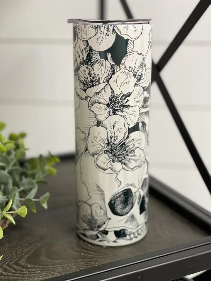 PREORDER: Floral Skulls Skinny Tumbler