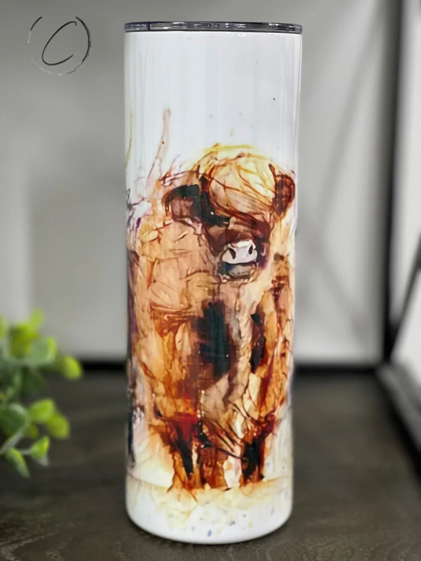 PREORDER: Watercolor Highland Cow Skinny Tumbler