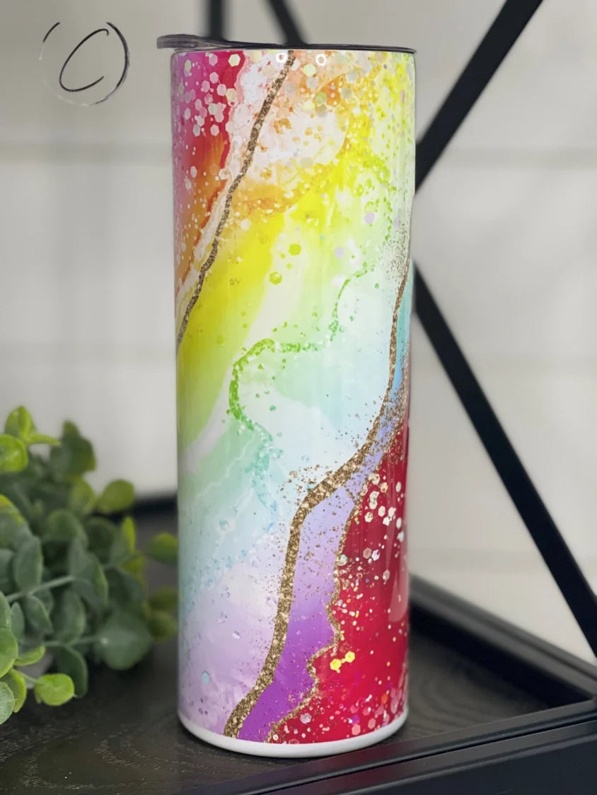 PREORDER: Red Rainbow Geode Skinny Tumbler