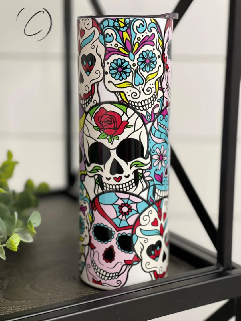 PREORDER: Sugar Skulls UV Color Changing Skinny Tumbler