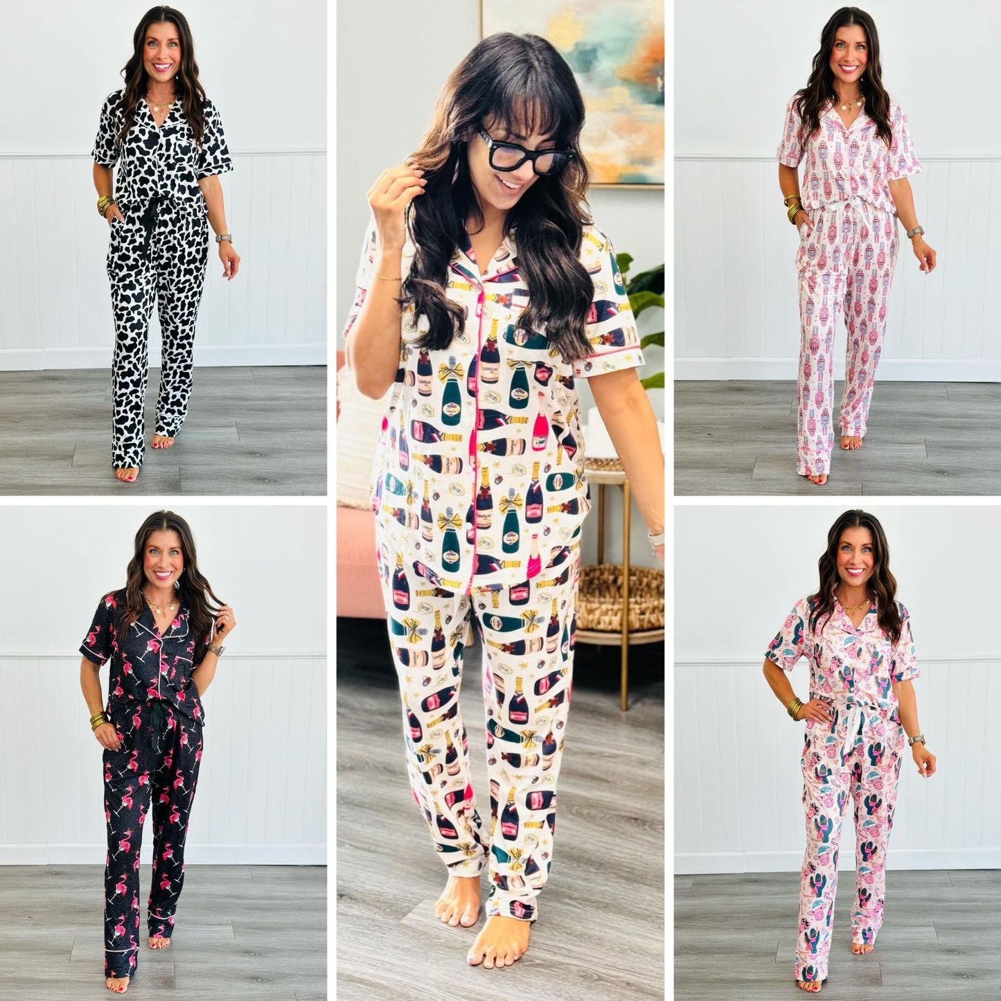 PREORDER: Button Front Pajama Set in Five Prints