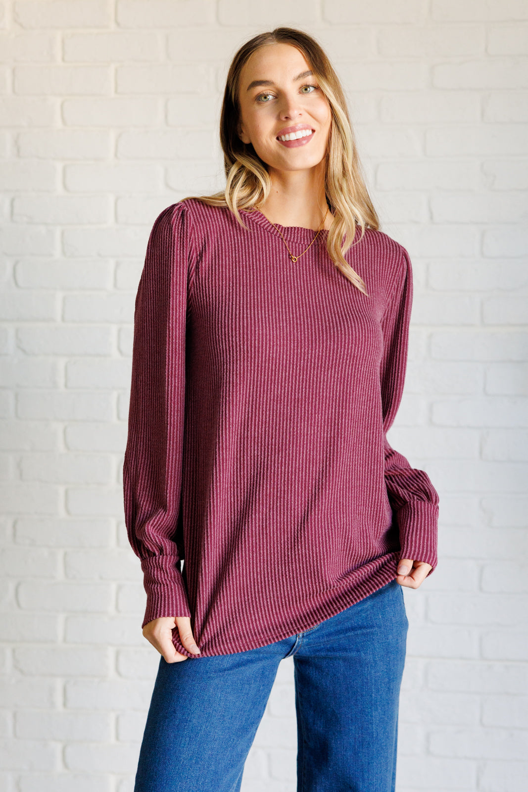 When the Sun Goes Down Mineral Wash Ribbed Knit Top in Wine