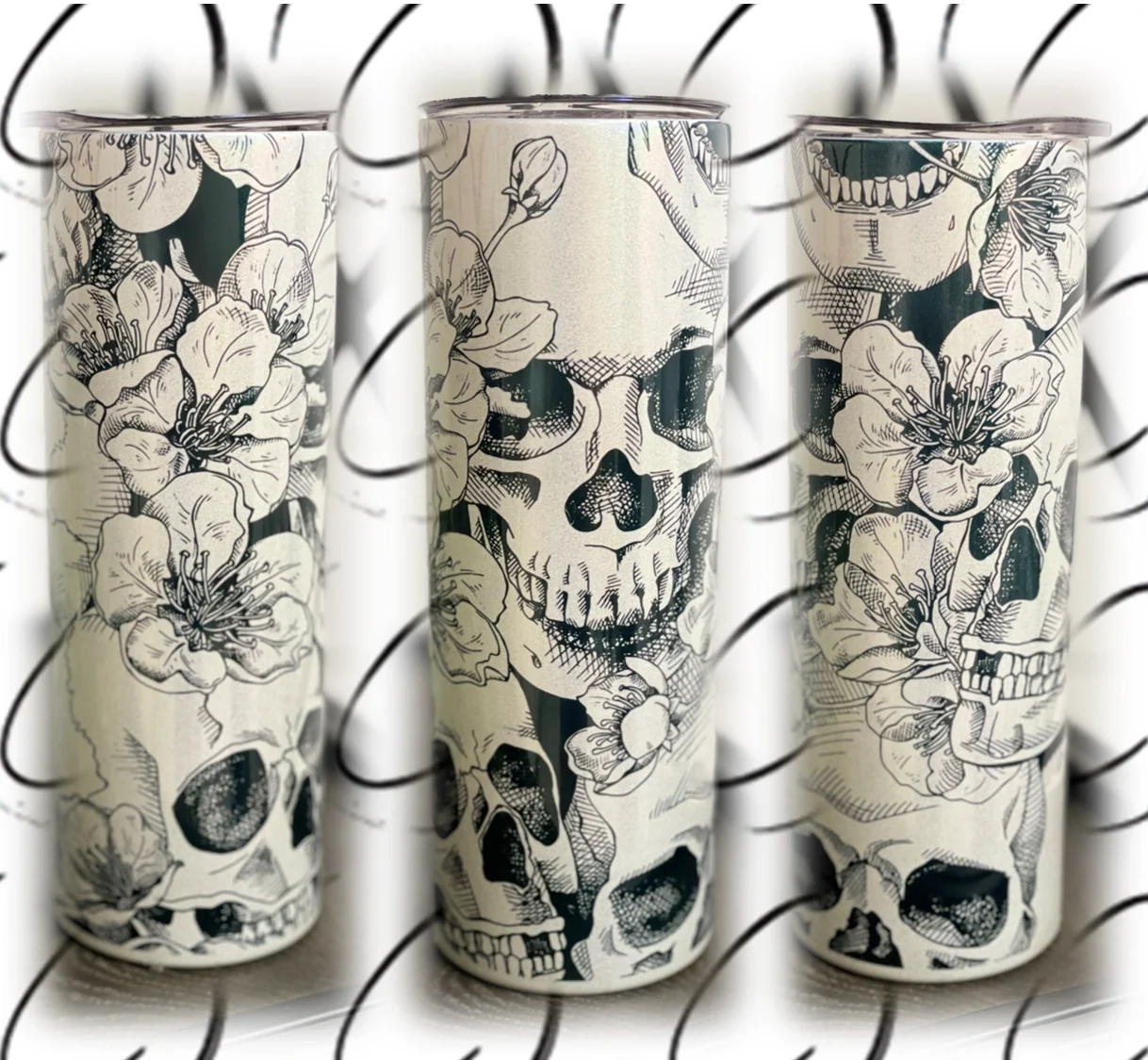 PREORDER: Floral Skulls Skinny Tumbler