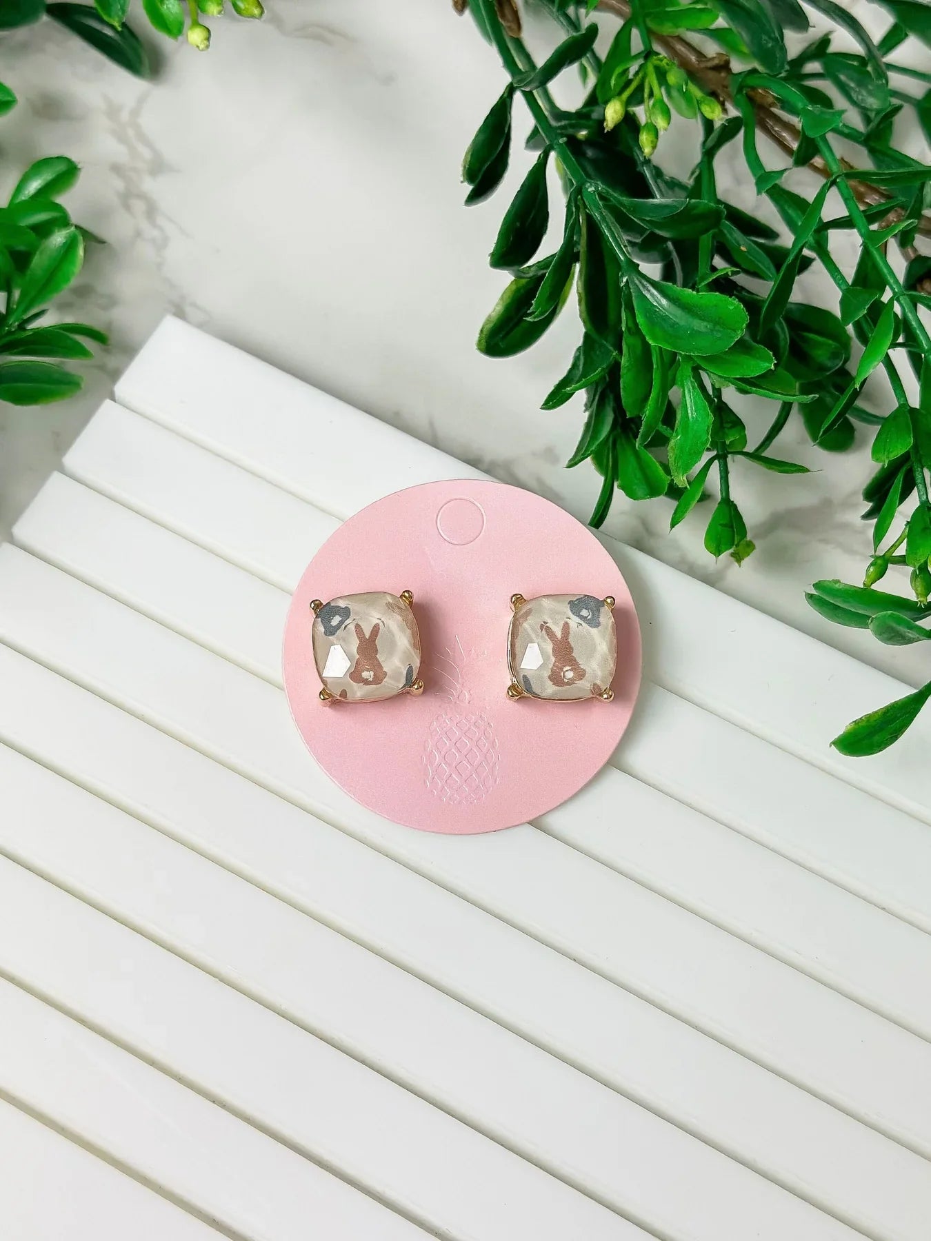 PREORDER: Bunny Printed Glass Stud Earrings