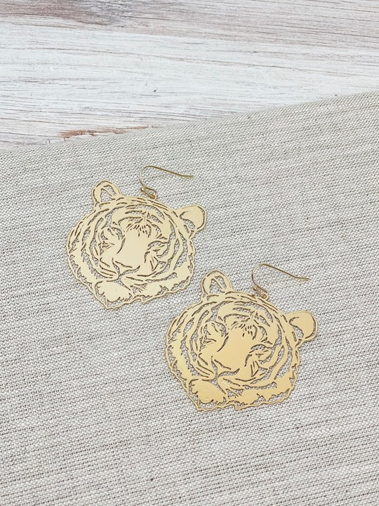 Filigree Tiger Dangle Earrings in Two Colors