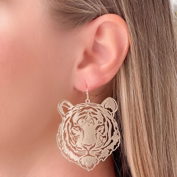 Filigree Tiger Dangle Earrings in Two Colors