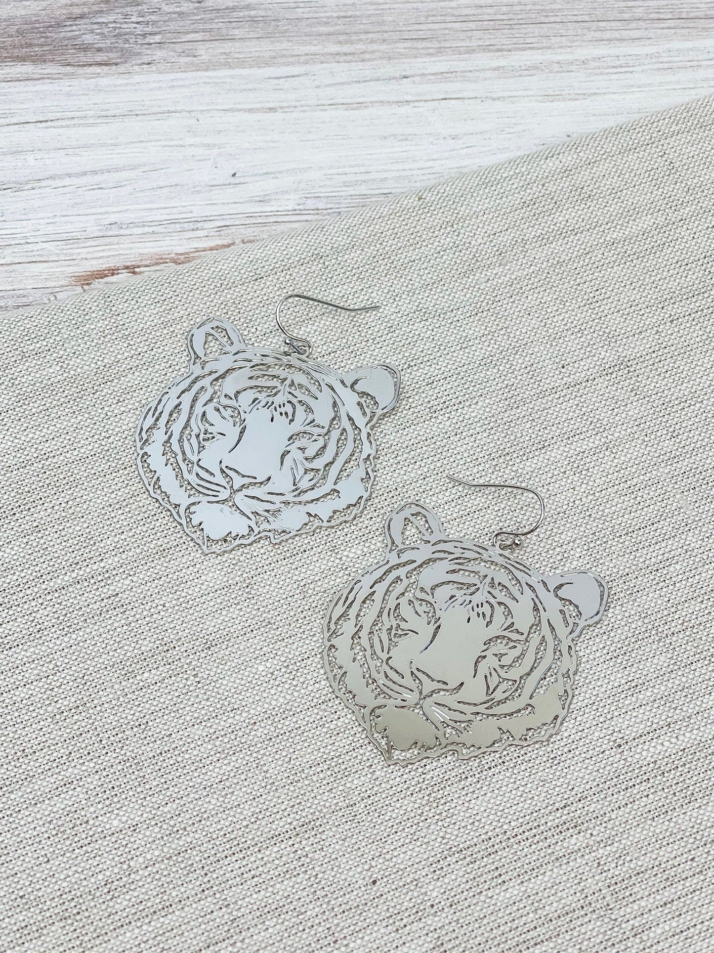 Filigree Tiger Dangle Earrings in Two Colors