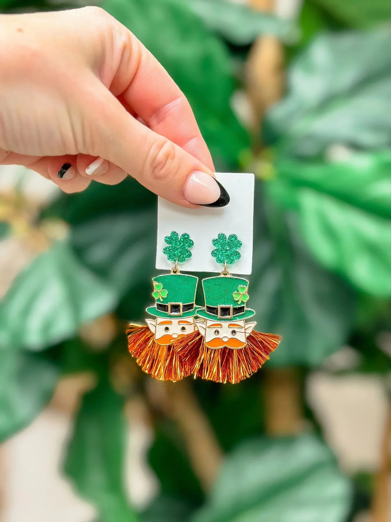 PREORDER: Leprechaun Head Tinsel Dangle Earrings