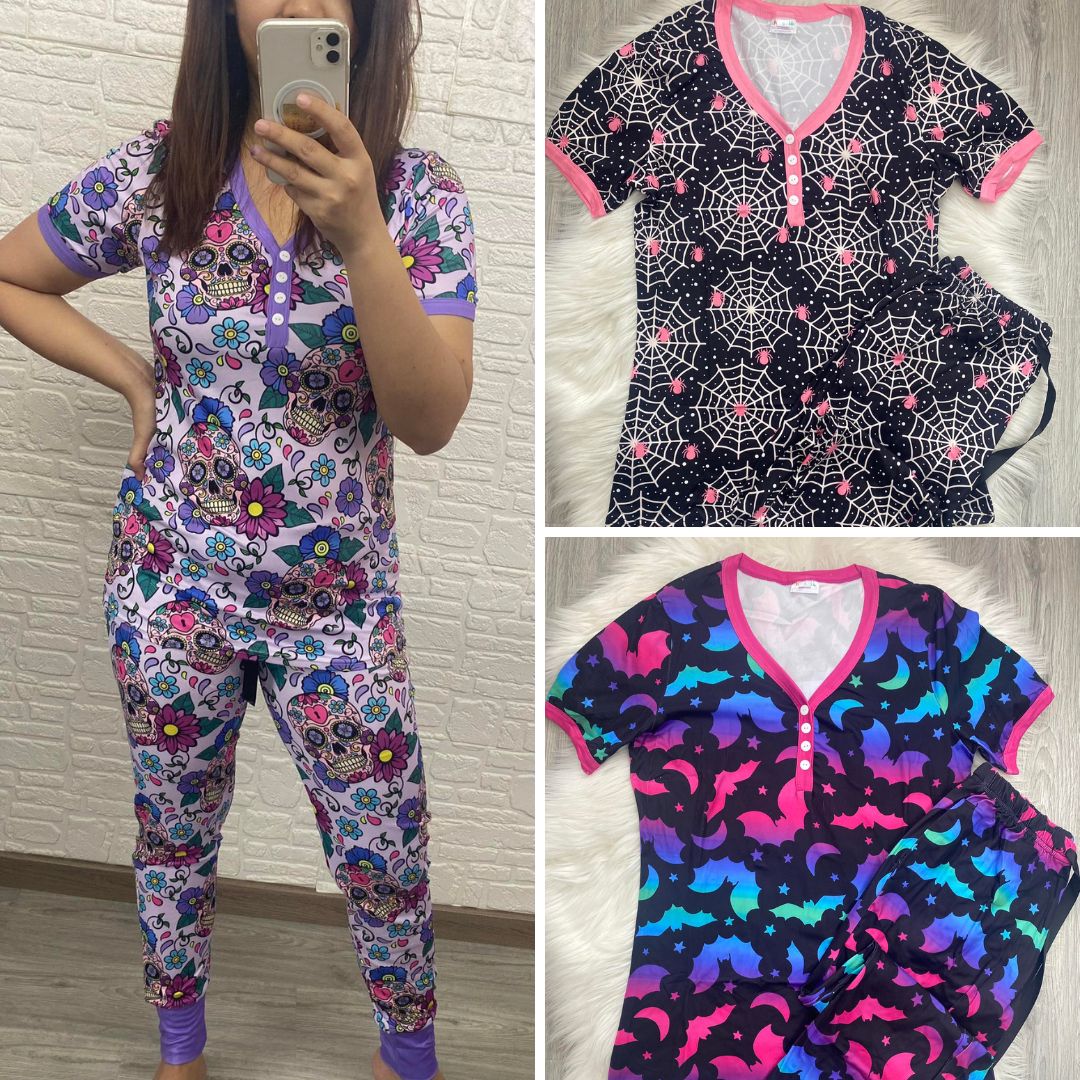PREORDER: Halloween Short Sleeve Pajama Set In Three Colors