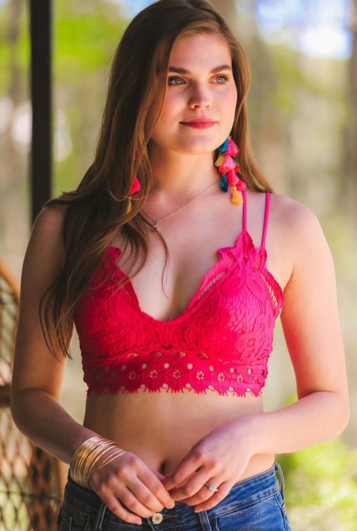 Ella Lace Scalloped Bralette in Hot Pink